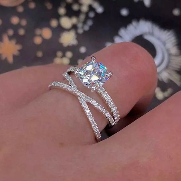 ✨💍925 Sterling Silver Cross Wrap Diamond Ring - Picture 2 of 6